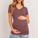  Hello Miz Short Sleeve V-Neck Maternity Tee with Ruched Side, Mauve - Size Small