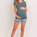  Hello Miz Short Sleeve V-Neck Maternity Tee with Ruched Side, Sea Blue