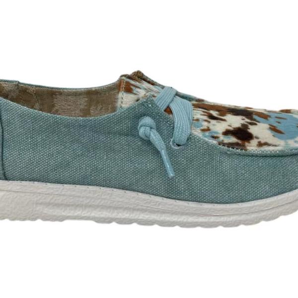 Gypsy Jazz "Mooma" Turquoise Cow Slip-on Shoes