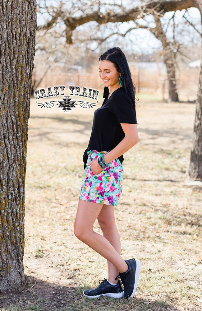 Crazy Train Floral Frenzy Highlander Shorts, Turquoise