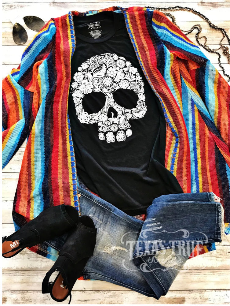 Texas True Threads Sugar Skull Tee, Black 