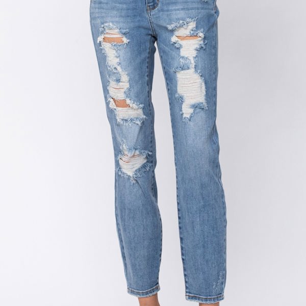 Judy Blue High Waist Destroyed Boyfriend Denim 82170 - Plus