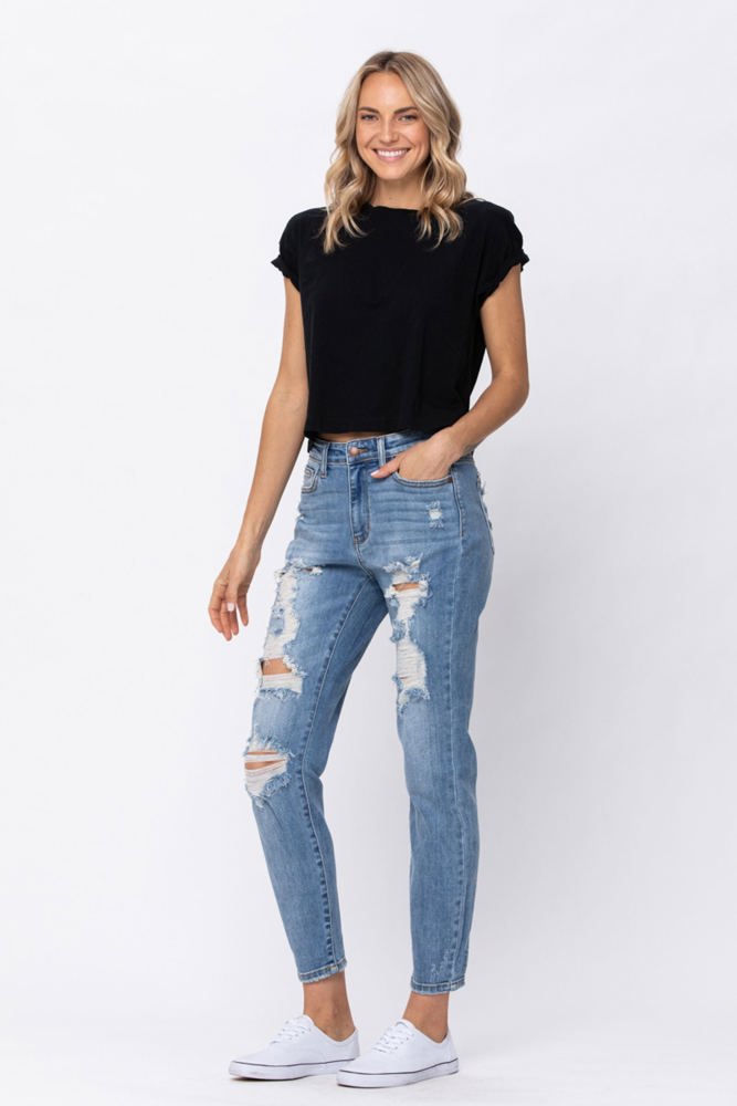 Judy Blue High Waist Destroyed Boyfriend Denim 82170