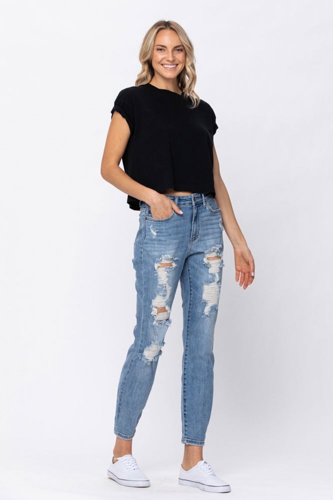 Judy Blue High Waist Destroyed Boyfriend Denim 82170