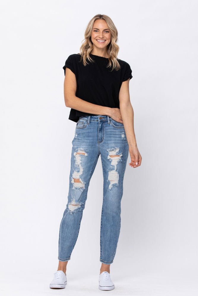 Judy Blue High Waist Destroyed Boyfriend Denim 82170