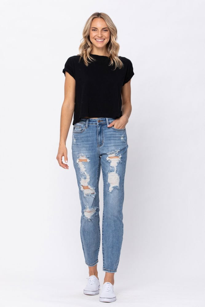 Judy Blue High Waist Destroyed Boyfriend Denim 82170