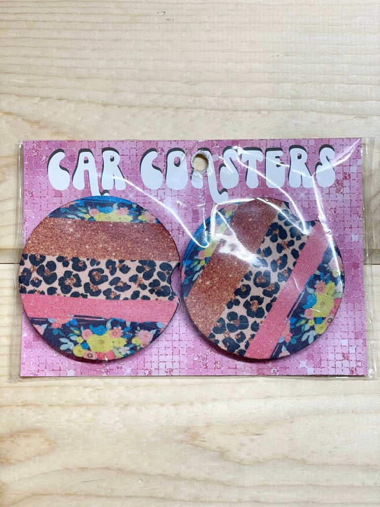 The Swanky Blossom Car Coasters, Floral & Leopard