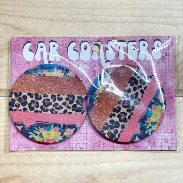 The Swanky Blossom Car Coasters, Floral & Leopard