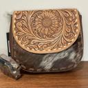  American Darling ADBGA211A Tooled Leather Hair on Hide Crossbody Purse, Brown