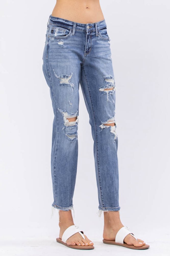 Judy Blue Mid Rise Destroyed Boyfriend Denim 82217