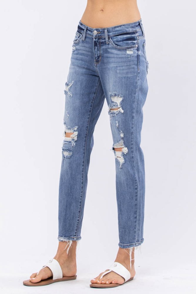 Judy Blue Mid Rise Destroyed Boyfriend Denim 82217