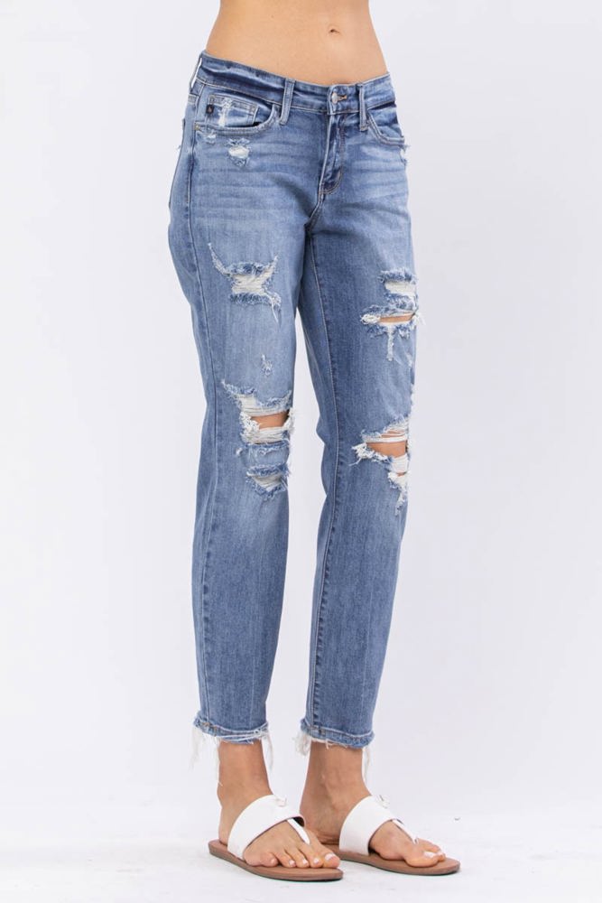 Judy Blue Mid Rise Destroyed Boyfriend Denim 82217