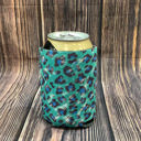  The Swanky Blossom Regular Can Cooler, Teal Leopard