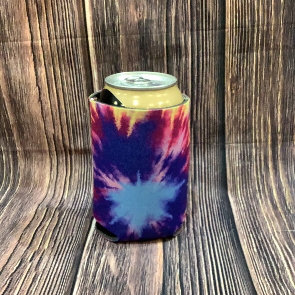 The Swanky Blossom Regular Can Cooler, Blue Tie Dye