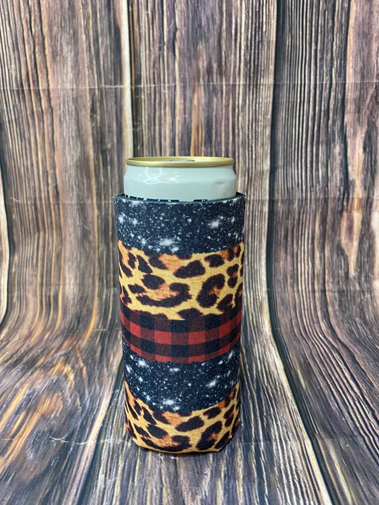 The Swanky Blossom Slim Can Cooler, Leopard Plaid