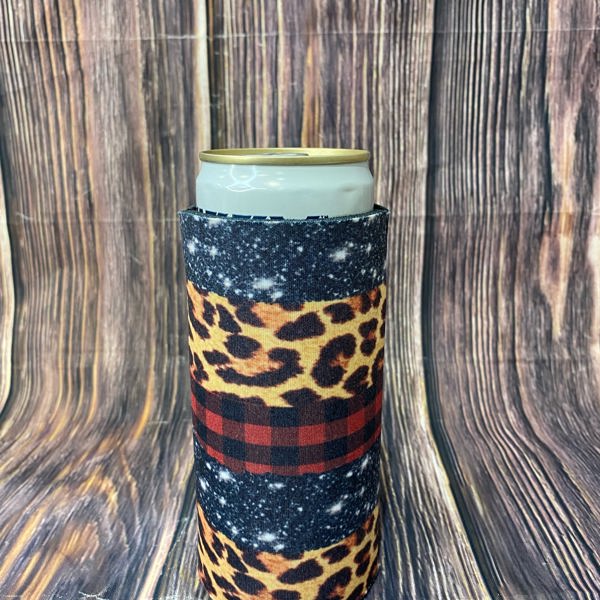 The Swanky Blossom Slim Can Cooler, Leopard Plaid