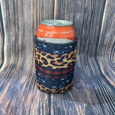 The Swanky Blossom Regular Can Cooler, Leopard Plaid