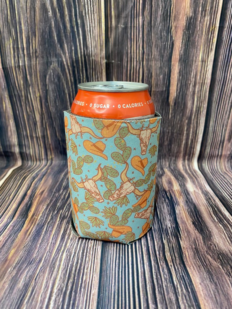 The Swanky Blossom Regular Can Cooler, Bull Skull & Cacti