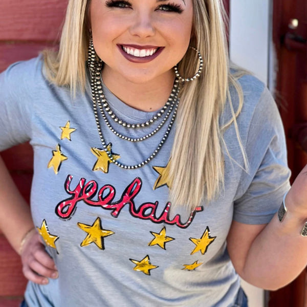 Texas True Threads "Yeehaw" Stars Tee, Grey 