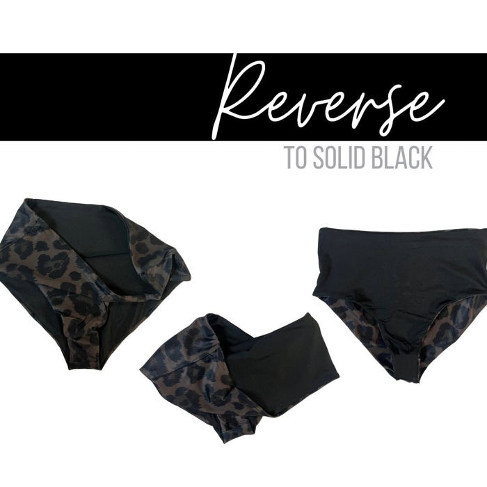 Crazy Train Super Summer Reversible Swim Bottoms, Black & Leopard