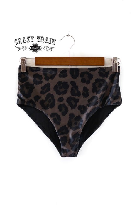 Crazy Train Super Summer Reversible Swim Bottoms, Black & Leopard