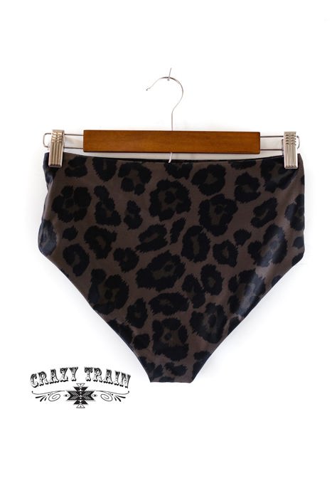 Crazy Train Super Summer Reversible Swim Bottoms, Black & Leopard