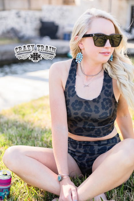 Crazy Train Super Summer Reversible Swim Bottoms, Black & Leopard