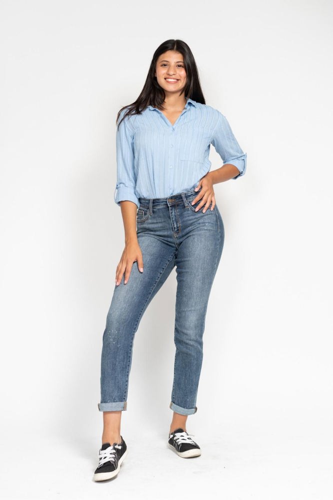 Judy Blue High Waist Bleach Splash Boyfriend Denim 82346 - Plus