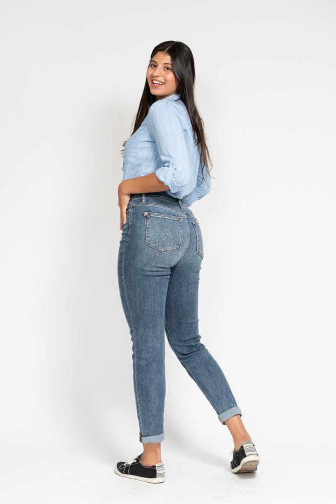 Judy Blue High Waist Bleach Splash Boyfriend Denim 82346 - Plus