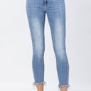  Judy Blue Mid Rise Bleach Splash Shark Bite Hem Skinny Denim 82373