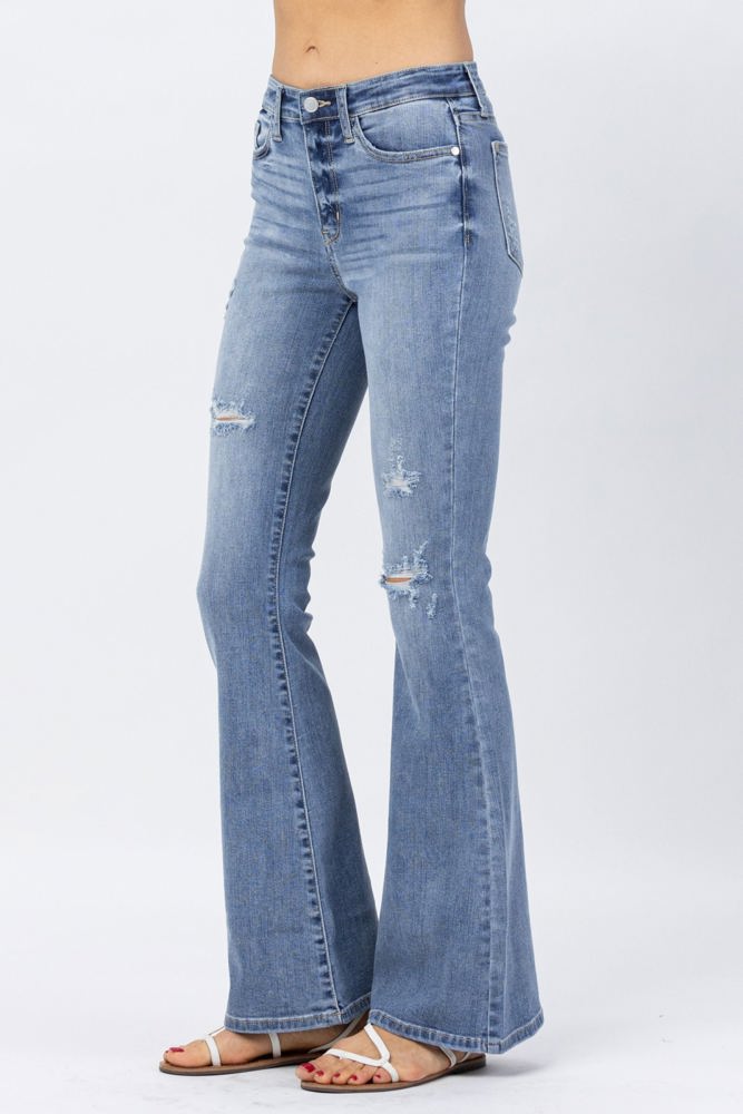 Judy Blue High Waist Destroyed Flare Denim 82377 - Plus