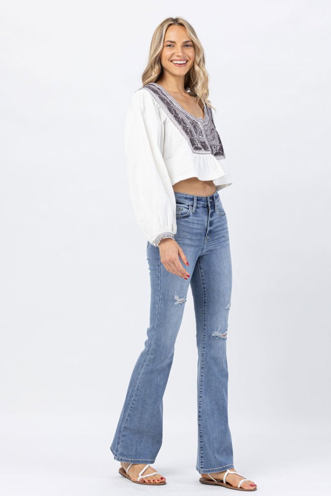 Judy Blue High Waist Destroyed Flare Denim 82377