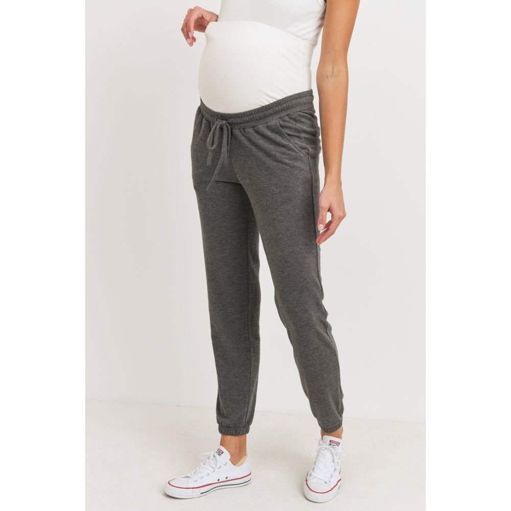 Hello Miz Two-Tone Brushed Terry Maternity Sweatpants, Charcoal