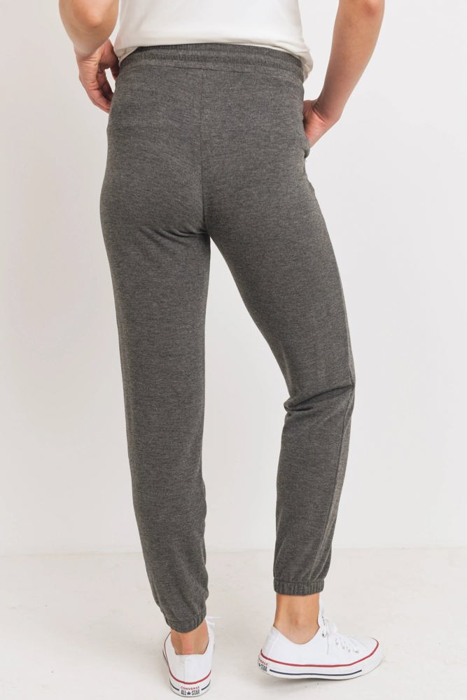 Hello Miz Two-Tone Brushed Terry Maternity Sweatpants, Charcoal