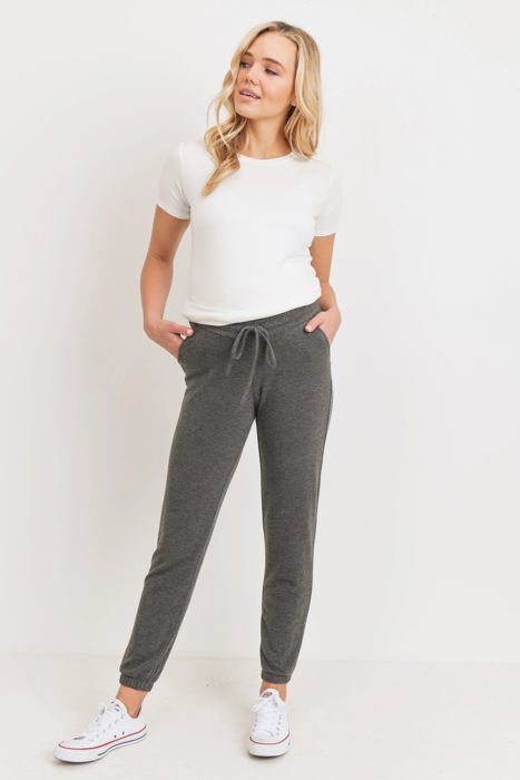 Hello Miz Two-Tone Brushed Terry Maternity Sweatpants, Charcoal