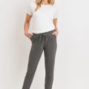  Hello Miz Two-Tone Brushed Terry Maternity Sweatpants, Charcoal