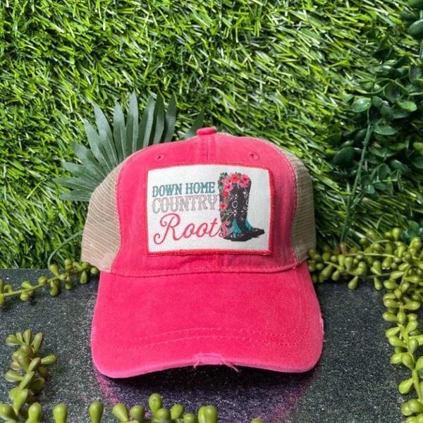 Southern Grace Down Home Country Roots patch on Coral Hat