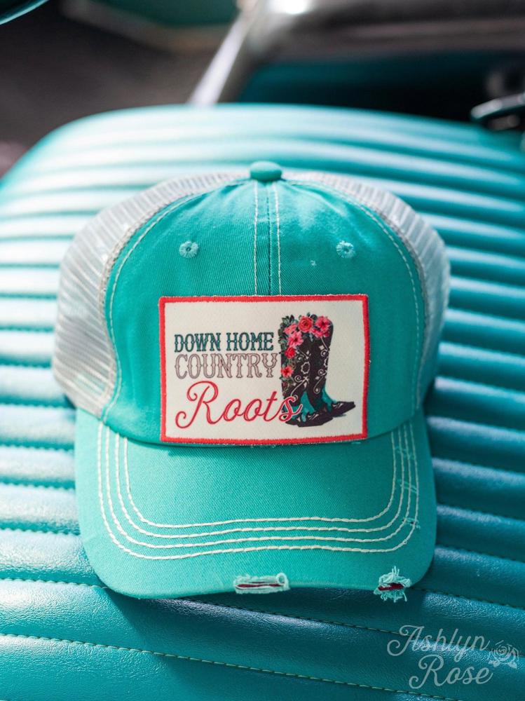 Southern Grace Down Home Country Roots patch on Turquoise Hat