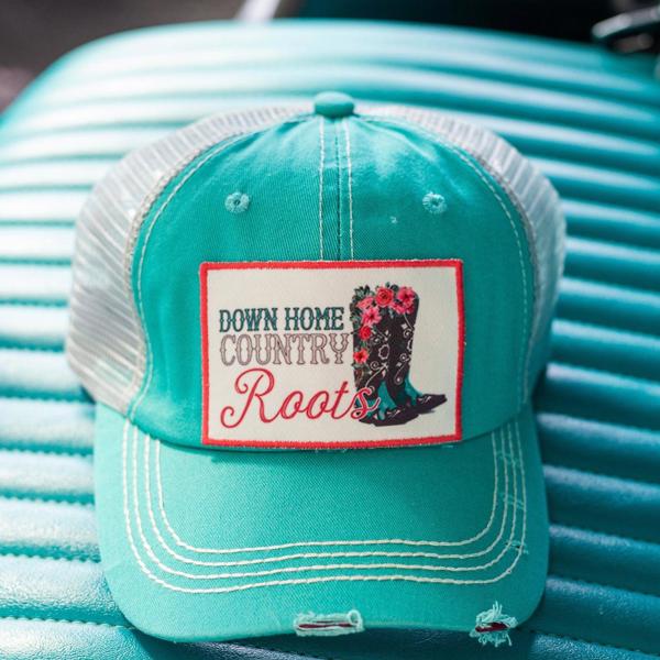 Southern Grace Down Home Country Roots patch on Turquoise Hat