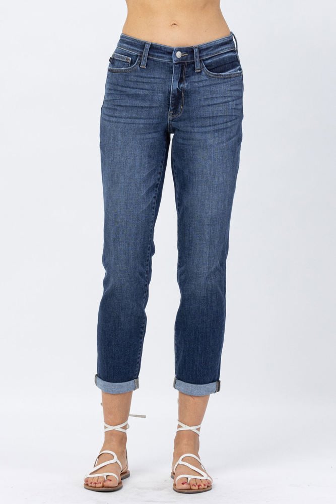 Judy Blue Mid Rise Cuffed Boyfriend Denim 82368