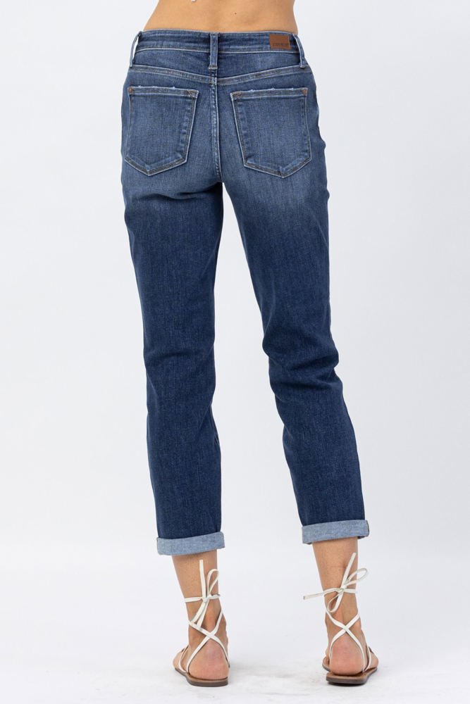 Judy Blue Mid Rise Cuffed Boyfriend Denim 82368 - Plus