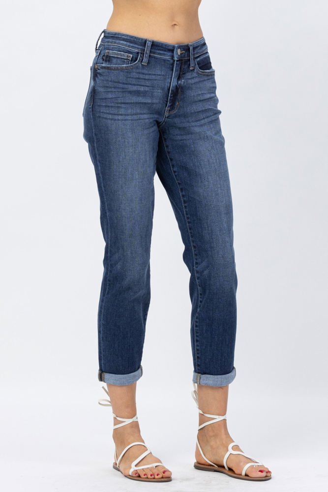 Judy Blue Mid Rise Cuffed Boyfriend Denim 82368 - Plus