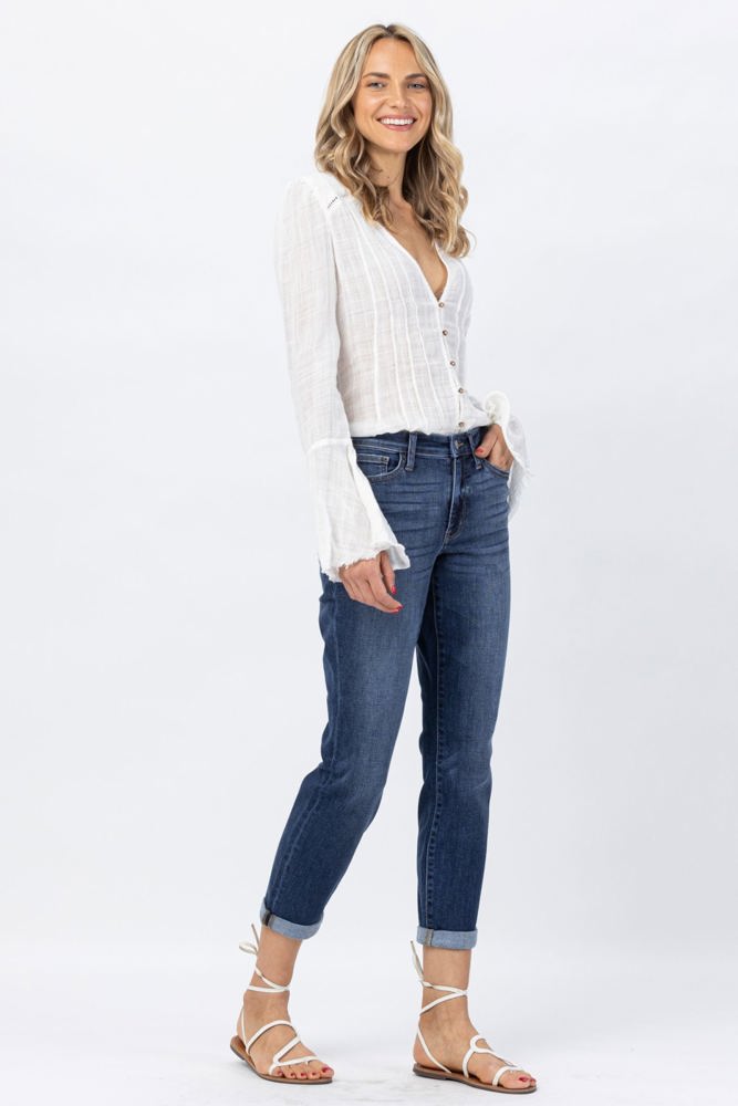 Judy Blue Mid Rise Cuffed Boyfriend Denim 82368 - Plus