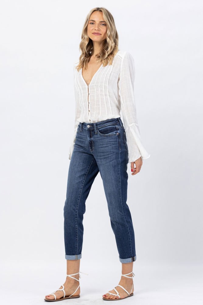 Judy Blue Mid Rise Cuffed Boyfriend Denim 82368