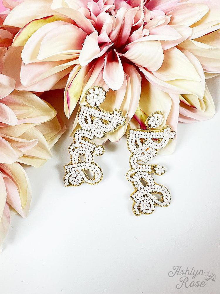 Ashlyn Rose Here comes the bride! White and Gold Beaded Earrings