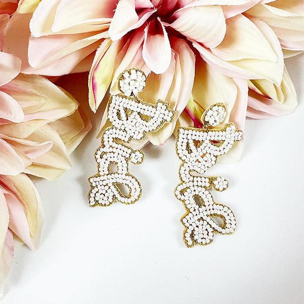 Ashlyn Rose Here comes the bride! White and Gold Beaded Earrings