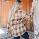  Southern Grace Woodland Escape Long Sleeve Flannel, Brown Plaid & Fringe