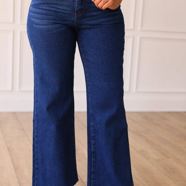 Southern Grace The Dakota High Rise True Blue Wide Leg with Fray Hem Denim LK-1206