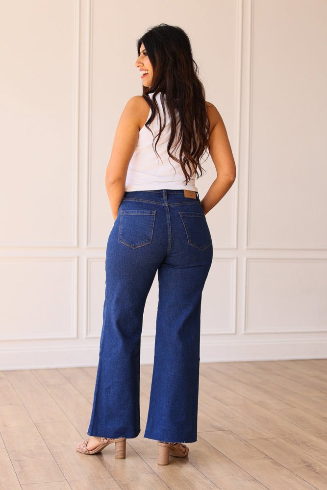 Southern Grace The Dakota High Rise True Blue Wide Leg with Fray Hem Denim LK-1206