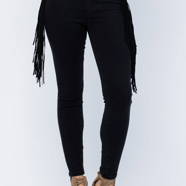 Judy Blue High Waist Side Fringe Skinny Jegging Denim 88497, Black